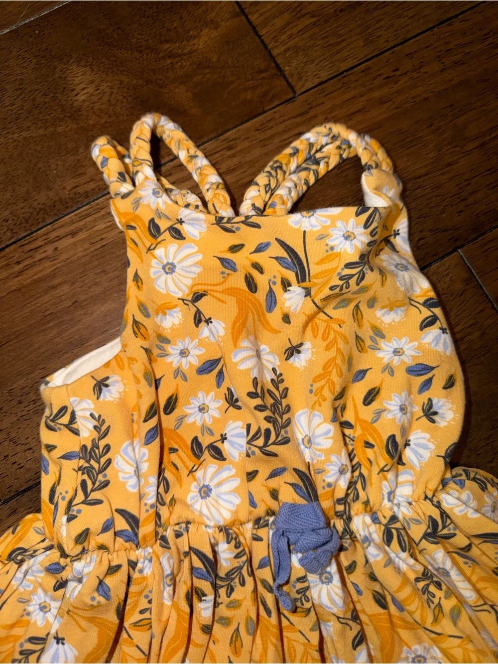 Toddler girl Yellow Floral Sundress with Blue and White Accents